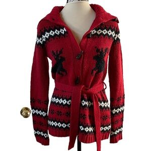 Vintage Red Eddie Bauer Belted Cardigan XS